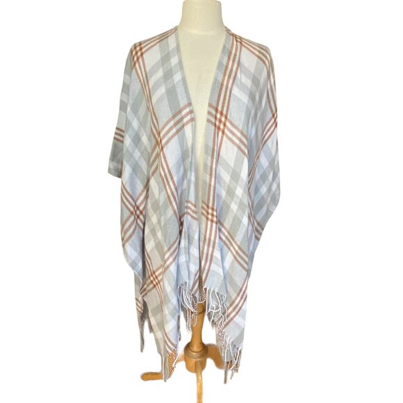 Three Dots Cashmere Wool Blend Plaid Shawl Wrap Parisian Old Money Cottage-OS - Picture 10 of 13